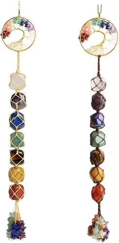 Vista 12 de Árbol de la vida hecho a mano con 7 piedras de chakras, cristales curativos, adorno colgante para decoración del hogar