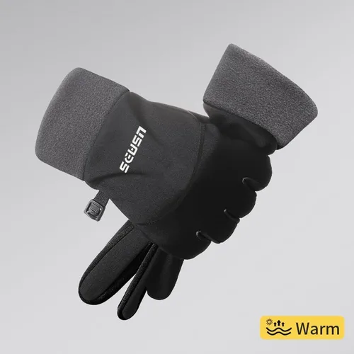 Vista 2 de Winter Touch Screen Gloves, Thermal Cycling Gloves for Outdoor Sports, Mountaineering, Photography, Black and Grey
