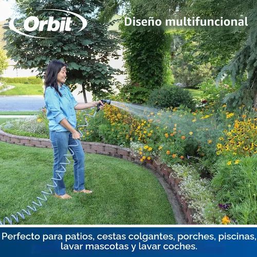 Vista 3 de Orbit 26381 Manguera de jardín con espiral, 25 pies, con boquilla de manguera de 8 patrones (azul)