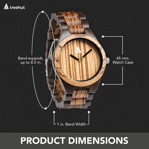 Vista 6 de Reloj Treehut de madera de cebrano y ébano, movimiento analógico de cuarzo