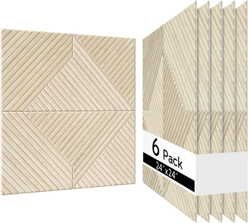 Vista 10 de Olanglab Paquete de 6 paneles de pared autoadhesivos, 23.6 x 11.8 pulgadas por panel, paneles de pared acústicos, arte de pared que absorben