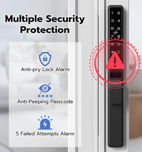 Vista 6 de Anweller Cerradura de puerta corredera de cristal con mortaja 2085, teclado inteligente con código de huellas dactilares, aplicación remota RFID