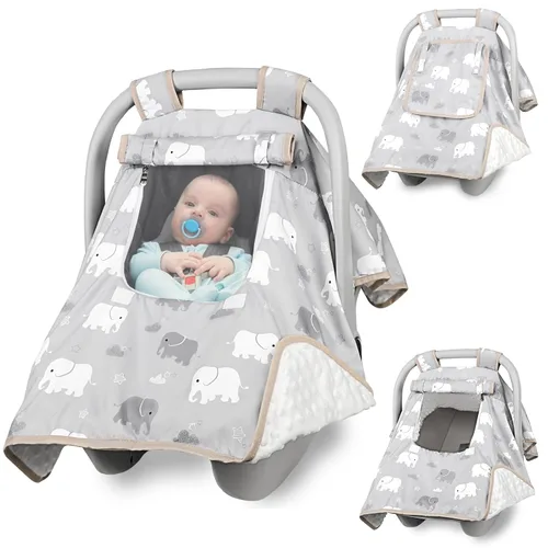 Vista 8 de Funda para asiento de automóvil para bebé, toldo para asiento de automóvil recién nacido, cubierta acogedora y cálida, funda de transporte de Oso