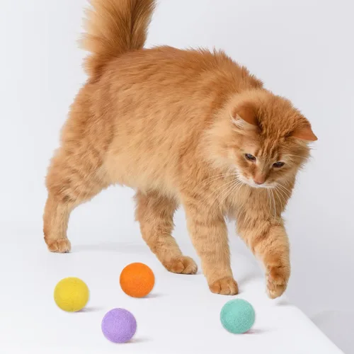 Vista 5 de 14 juguetes de bola de lana para gatos, juguetes silenciosos de fieltro para gatos, juguete de ejercicio para gatito, divertido juguete colorido