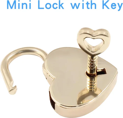 Vista 5 de Piutouyar 3 cerraduras en forma de corazón, candado de metal dorado, pequeño y lindo mini cerradura con llave para caja de almacenamiento de joyas
