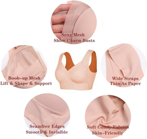 Vista 4 de Sujetadores de malla sin costuras para mujer, sin varillas, cómodos, acolchados, con realce de realce de realce fino, suave espalda