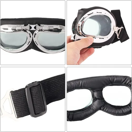 Vista 3 de Keymall Sombrero de aviador con gafas accesorios de disfraz gorra de piloto sombrero de bombardero bufanda blanca para hombres mujeres adolescentes