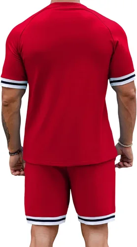 Vista 3 de Babioboa Conjunto corto de 2 piezas para hombre, conjunto deportivo de verano a la moda, casual, pantalones cortos, ajustado, deportivo, sudadera