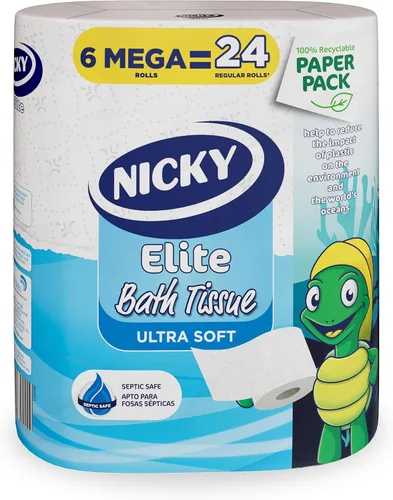 Vista 2 de Nicky Elite - Papel higiénico con embalaje de papel reciclable, 36 megarrollos ultra suaves = 144 rollos regulares