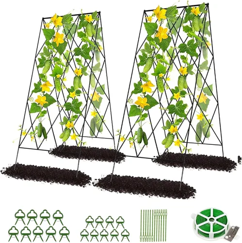 Vista 9 de DoCred Enrejado de jardín de metal con marco en A, 2 unidades, acero recubierto de PVC, perfecto para pepinos, calabaza, guisantes, enredaderas