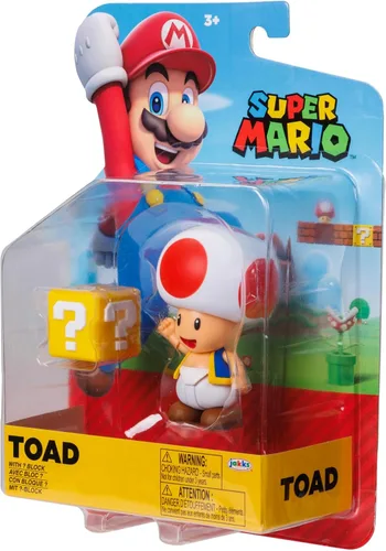 Vista 9 de Super Mario Figuras de acción de 4 pulgadas, sapo rojo con bloque de preguntas