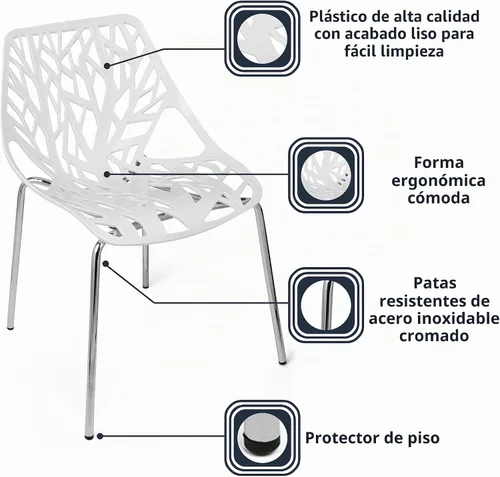 Vista 4 de Sillas de comedor de plástico acrílico de abedul (juego de 4 unidades), Plástico, metal, Blanco