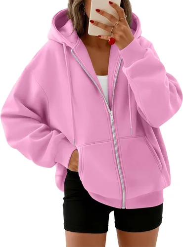 Vista 10 de Trendy Queen - Sudaderas con capucha y cremallera para mujer, sudaderas de gran tamaño, trajes de moda de otoño, chaquetas informales, ropa