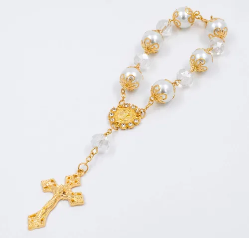 Vista 3 de MTT Pulsera de rosario con cruz para la primera comunión, recuerdos de fiesta de bautismo, recuerdos de boda, recuerdos de quinceañera, recuerdo