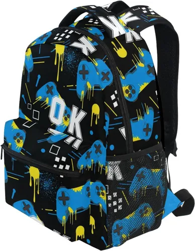 Vista 3 de Dussdil Blue Yellow Game Joysticks Backpacks for Boys Girls Kids Bookbag Elementary School Bag Travel Daypack for 3rd 4th 5th Grade Students Backpack