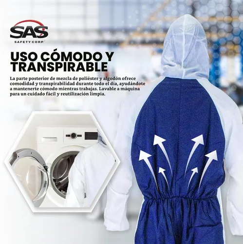 Vista 5 de SAS Safety Corp Overol SAS Moonsuit de Nylon y Algodón Overol de Trabajo Lavable a Máquina con Capucha Completa, Cremallera Frontal Completa