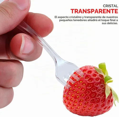 Vista 4 de Mini tenedores transparentes de 4 pulgadas (100 unidades) desechables de plástico para aperitivos para hora de cóctel, tenedores de postre