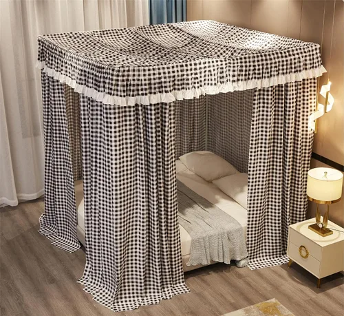 Vista 3 de VETHIN Cortinas de techo elástico estilo princesa con cuatro postes de esquina, acogedora y transpirable, mosquitera para niñas y adultos