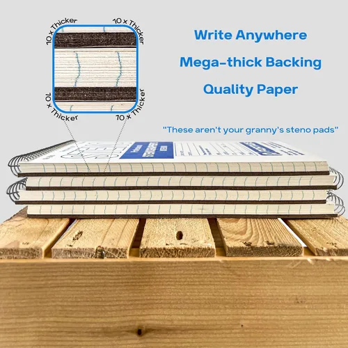 Vista 2 de Portage Steno Cuaderno 6 x 9 pulgadas con respaldo ultra grueso, perfecto para escribir donde necesites, 70 hojas de calidad, papel a rayas Gregg