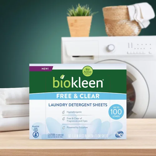 Vista 7 de Hojas de detergente para ropa Biokleen - Sin tinte y sin fragancia, hipoalergénicas, limpiador enzimático, quitamanchas, fórmula bioactiva, sin