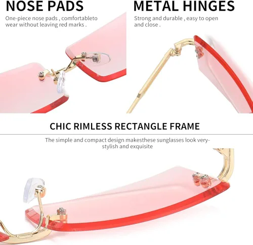 Vista 2 de KAMMPT Gafas de sol sin montura para mujeres y hombres lentes teñidas de metal dorado sin marco unisex rectángulo lentes