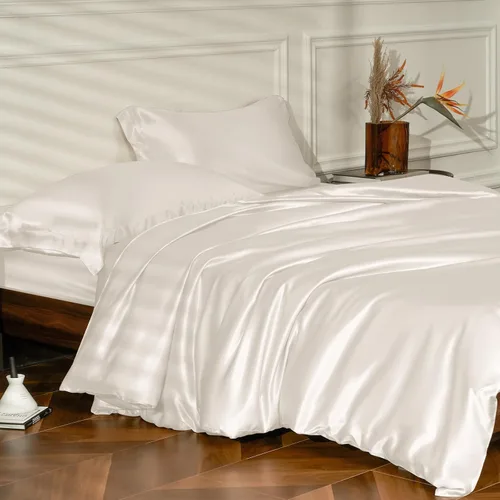 Vista 11 de THXSILK Juego de funda de edredón de seda de 25 momme, 4 piezas (1 funda de edredón + 1 sábana bajera + 2 fundas de almohada), juego de ropa de cama
