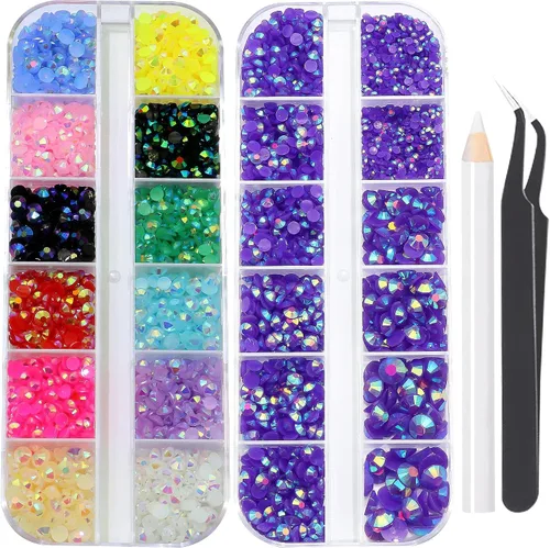 Vista 29 de 3520 diamantes de imitación de uñas color dorado champán para uñas, multiformas con parte trasera plana, diamantes de imitación redondos
