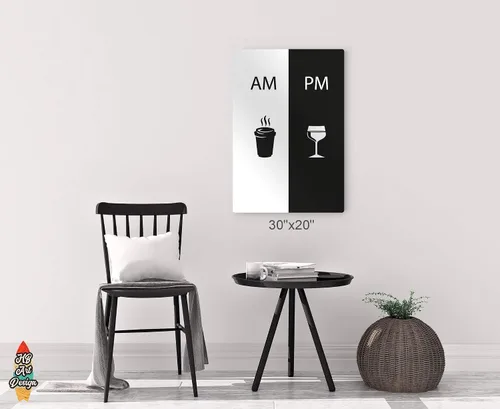 Vista 6 de HB Art Design AM and PM Moderno blanco y negro caliente café y vino metal impresión arte de la pared café bar decoración café letreros cocina