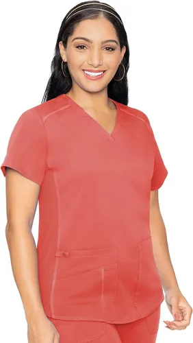 Vista 26 de Med Couture Touch - Camisa médica con cuello en V para mujer Sorbete de albaricoque