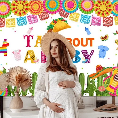 Vista 5 de Avezano Taco Bout a Baby - Fondo de fiesta mexicana para baby shower, pancarta temática de cactus neutro, 70.8 x 43.3 pulgadas