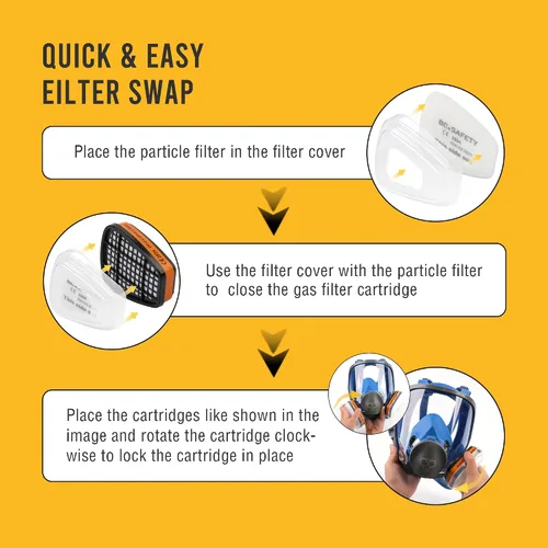 Vista 4 de Máscara respiradora de cara completa con 2 filtros de vapor orgánico A1 y 8 filtros de polvo P2, respirador reutilizable RF-610 para polvo, gas