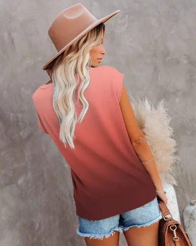Vista 2 de Camiseta sin mangas de verano para mujer, con mangas casquillo, ajuste holgado