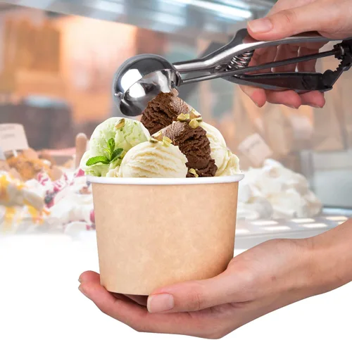 Vista 8 de Promora Tazas de helado de papel desechables de 12 onzas, 50 unidades + cucharas, cuencos para sopa caliente/postre con cucharas, perfectas