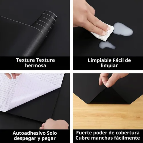 Vista 5 de Arthome - Papel adhesivo negro de 11.8 x 100 pulgadas, papel tapiz autoadhesivo impermeable de vinilo de PVC brillante, a prueba de aceite, papel