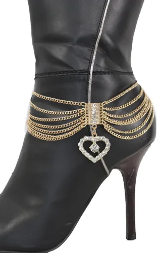 Vista 8 de TFJ - Pulsera de moda occidental para mujer, cadena de metal dorado, dije de corazón plateado, Metal