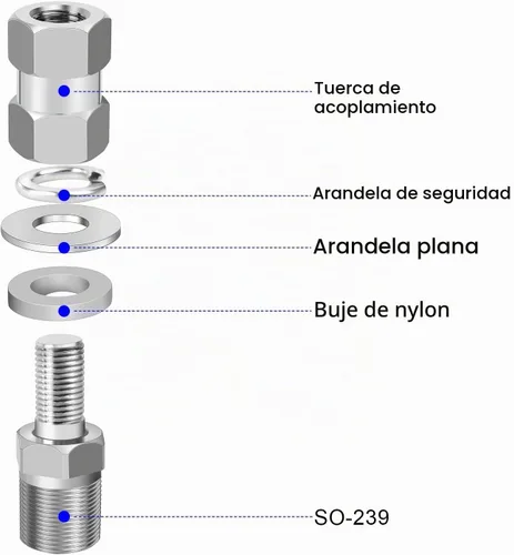 Vista 3 de Adaptador de antena SO239 a 3/8 x 24, adaptador de montaje en perno de antena CB resistente con conector UHF-hembra para montaje de antenas CB