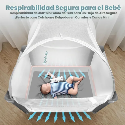 Vista 3 de Tienda para Mini Cuna y Corral, Toldo de Malla para Evitar que el Bebé se Salga, Malla Transpirable con Cremallera de Cierre Automático y Pestillo