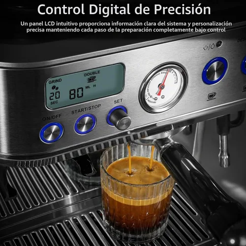 Vista 3 de URintells Cuising Máquina de café expreso con molinillo, cafetera todo en uno con control de temperatura PID y bomba italiana ULKA de 15 bares