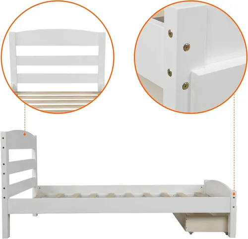 Vista 5 de Harper & Bright Designs Cama de plataforma de tamaño individual, marco de cama individual de madera con cajón de almacenamiento y soporte