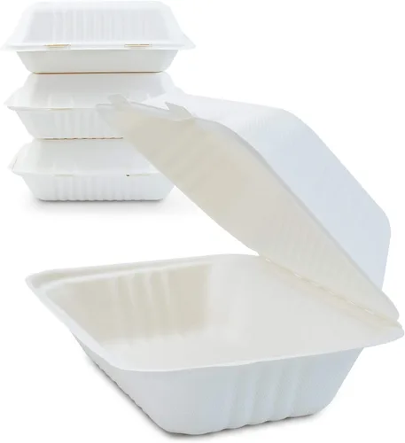 Vista 16 de Green Earth Concha compostable de 6 pulgadas, 100 unidades ecológicas Bagazo natural, cajas para llevar, tapa con bisagras, apta para microondas
