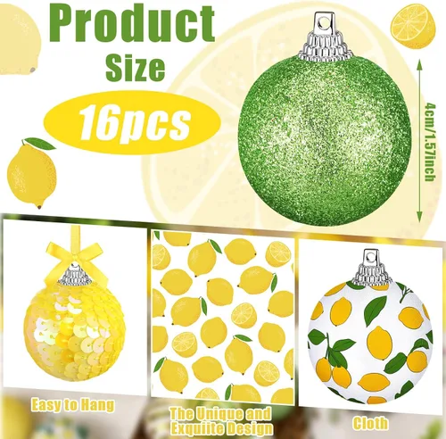 Vista 4 de Zeyune 16 piezas Adornos de limón de verano para árbol pequeño Adornos de bola de árbol de verano Adornos colgantes de limón Adornos colgantes