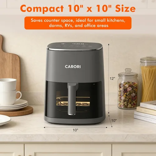 Vista 8 de CARORI Freidora de aire de 6 cuartos con ventana de visión, 12 preajustados, gran capacidad, 400 ℉ máximo crujiente, 1700 W comidas rápidas incluso