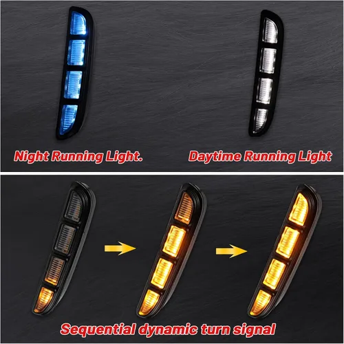 Vista 3 de Switchback - Lámpara LED antiniebla delantera DRL blanca/ámbar/azul, luz de circulación diurna con función de señal de giro intermitente secuencial
