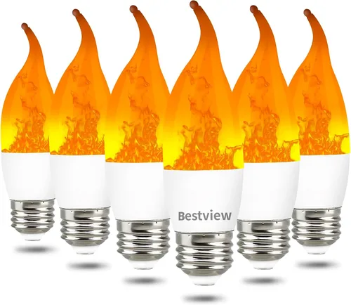 Vista 10 de Bestview - Bombillas LED con efecto de llama, 3 modos de luz parpadeante, bombilla de vela inteligente con base de candelabro E12 para Halloween