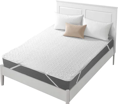 Vista 8 de Protector de colchón acolchado ajustable impermeable con capa de relleno altamente absorbente, 100% mezcla de algodón suave, transpirable, bolsillo