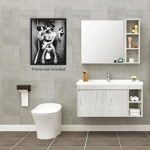Vista 7 de WBSTGUE Arte de pared de baño en blanco y negro, póster de fotografía moderna, mujer sexy, beber, vino en el inodoro, impresiones en lienzo