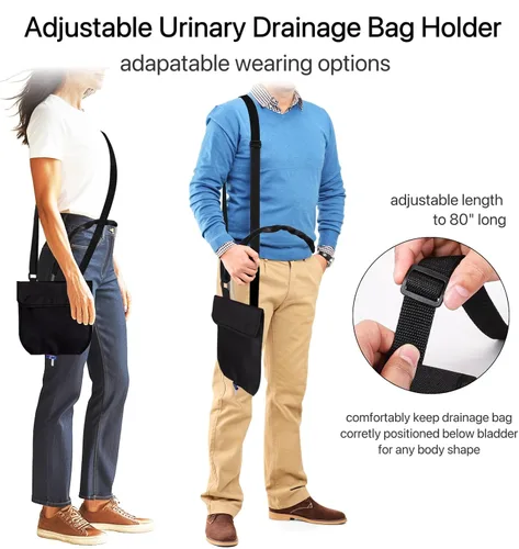 Vista 5 de Soporte para bolsa de drenaje de orina, funda ajustable para bolsa de catéter con cremallera, cubierta de tubo de catéter Foley, soporte impermeable