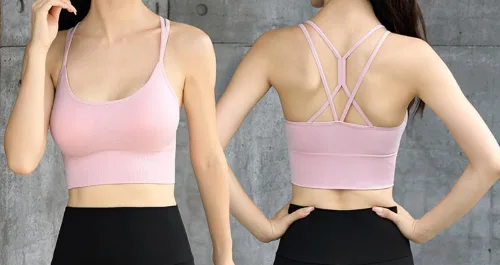 Vista 6 de Sujetadores deportivos con espalda cruzada, con relleno y tirantes cruzados, para atletismo, yoga, entrenamiento, fitness, bajo impacto