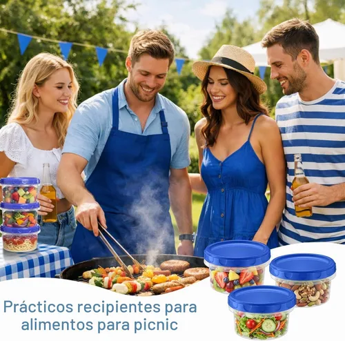 Vista 5 de Sieral Paquete de recipientes para congelador de 8 onzas con tapas, azul