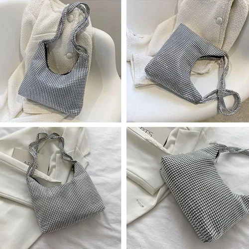 Vista 7 de Andy's Orchids Bolso de hombro con purpurina para mujer, bolso de mano de noche con diamantes de imitación, bolso brillante, monederos brillantes